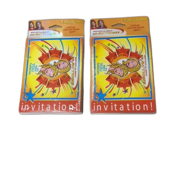 Vintage Mary Kate Ashley Party Invitations 2 Packs of 8 Envelopes/Invitations - Picture 1 of 2
